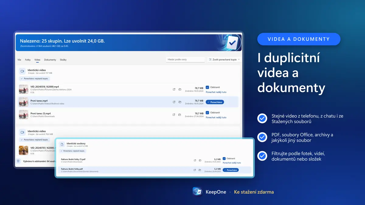 Najděte i duplicitní videa a dokumenty