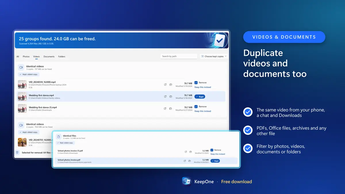 Find duplicate videos and documents too