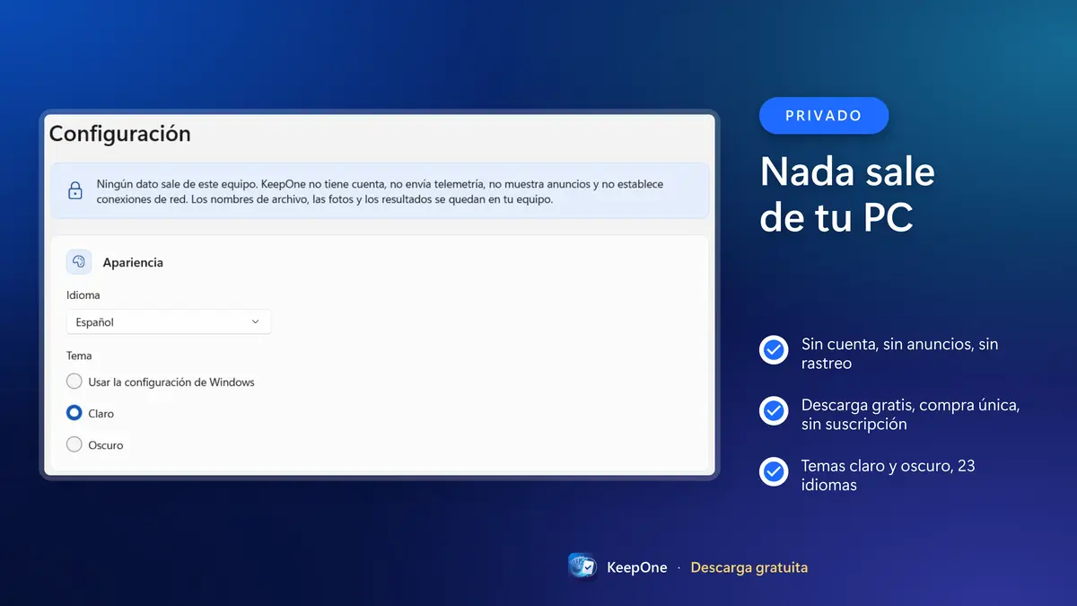 Privado: sin cuenta, sin anuncios, nada sale de tu PC