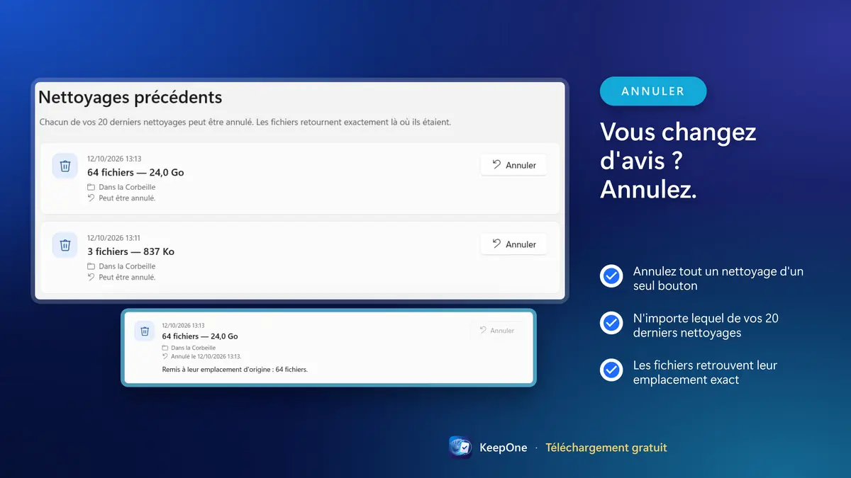 Vous changez d'avis ? Annulez l'un de vos 20 derniers nettoyages
