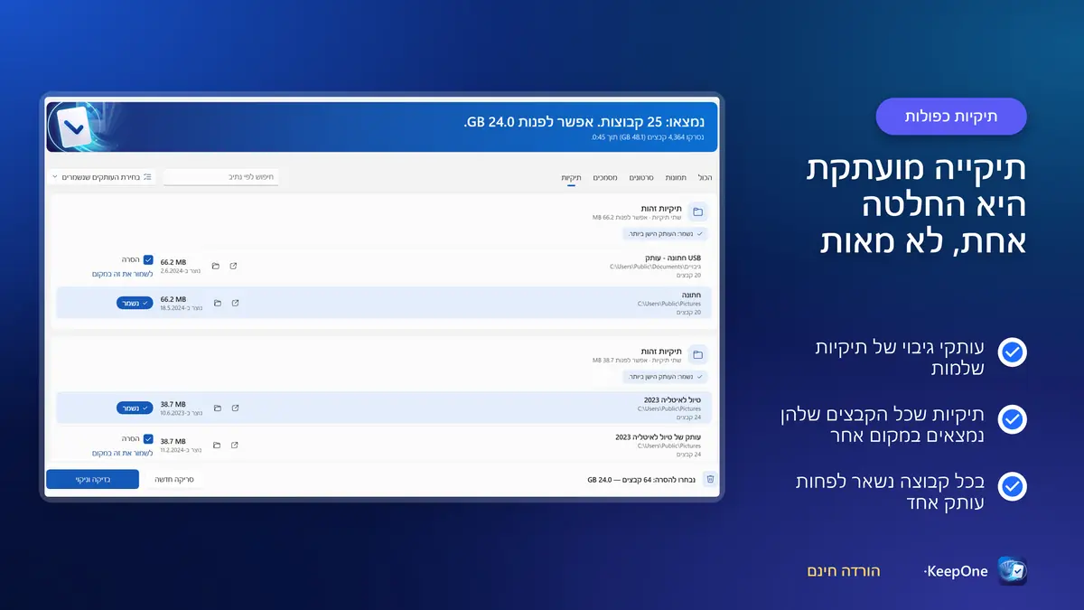 תיקייה מועתקת היא החלטה אחת, לא מאות