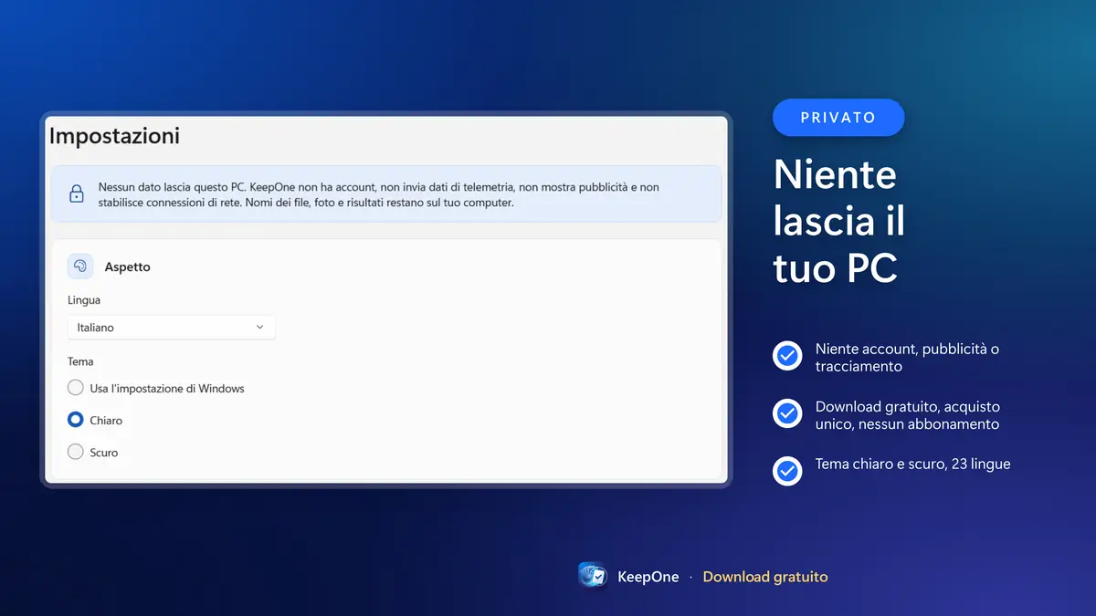 Privato: niente account, niente pubblicità, nulla lascia il tuo PC