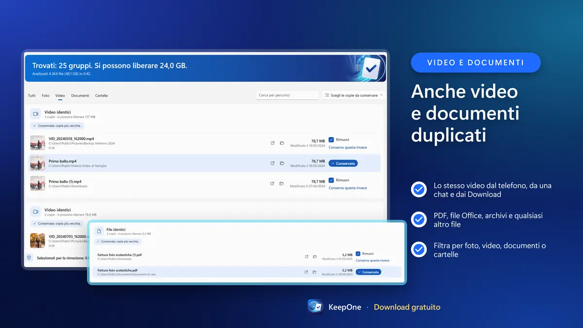Trova anche video e documenti duplicati