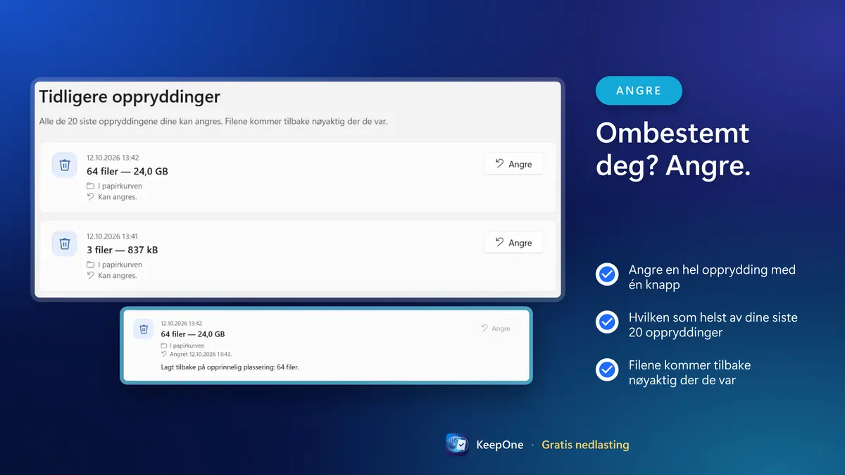 Ombestemt deg? Angre hvilken som helst av dine siste 20 oppryddinger