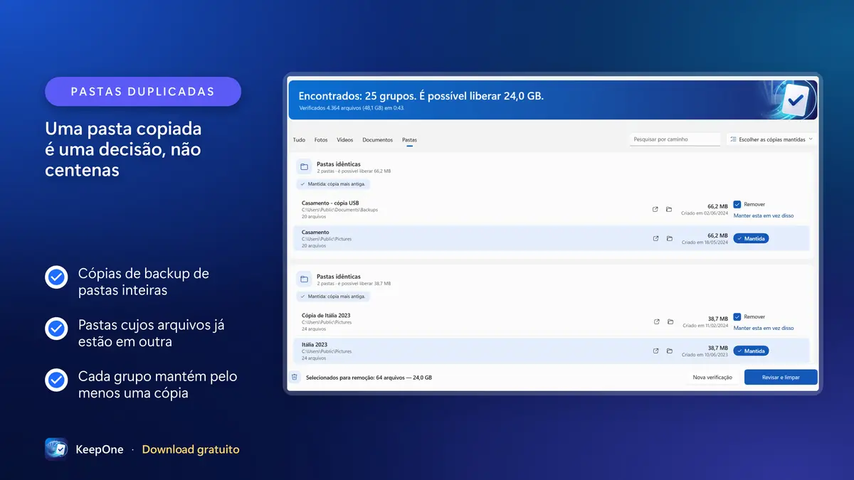 Uma pasta copiada é uma só decisão, não centenas