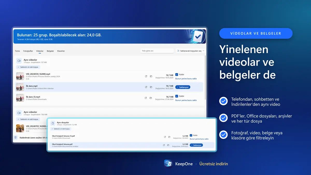 Yinelenen videoları ve belgeleri de bulun