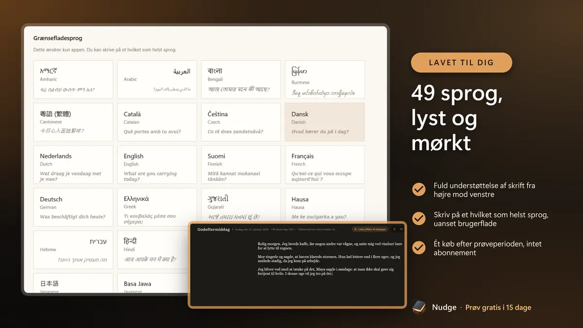 49 sprog, lyst og mørkt