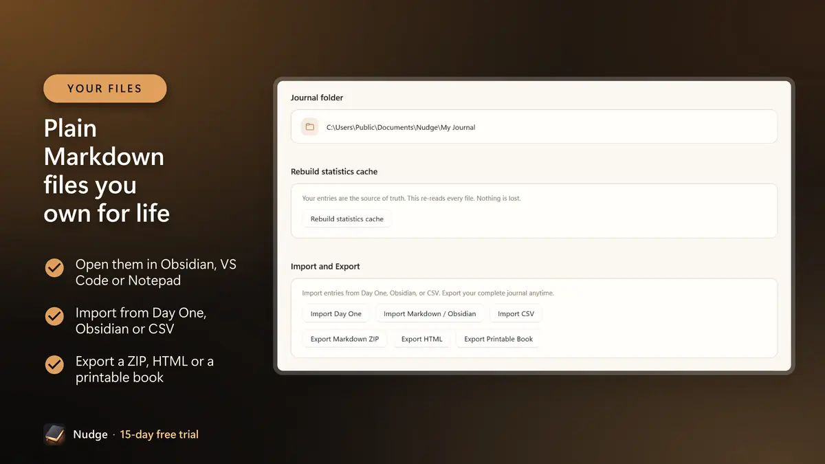 Plain Markdown files you own for life
