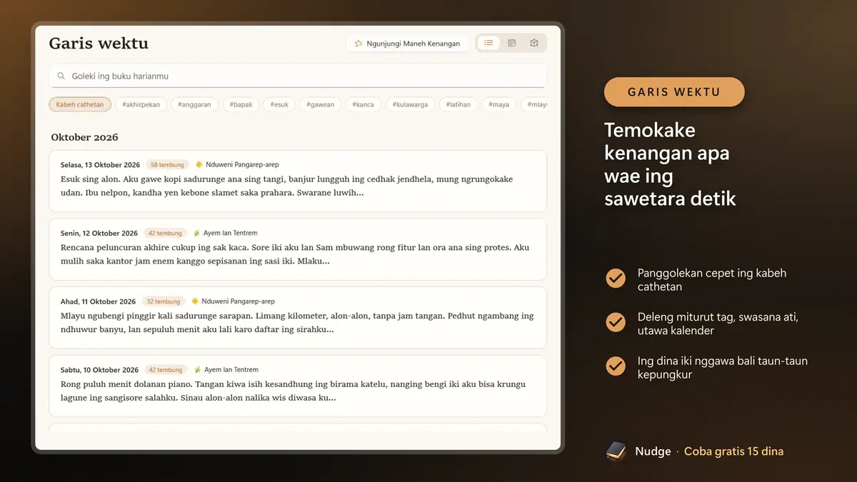 Temokake kenangan apa wae ing sawetara detik