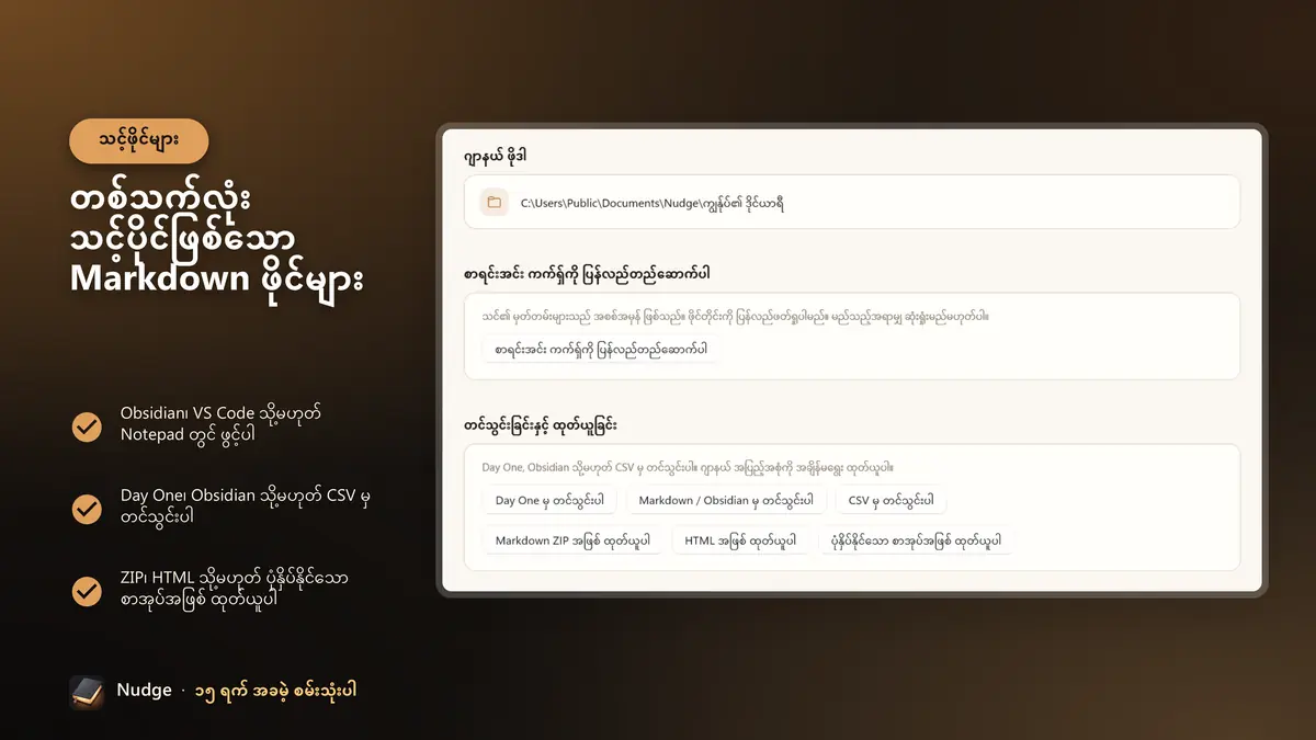 တစ်သက်လုံး သင့်ပိုင်ဖြစ်သော Markdown ဖိုင်များ