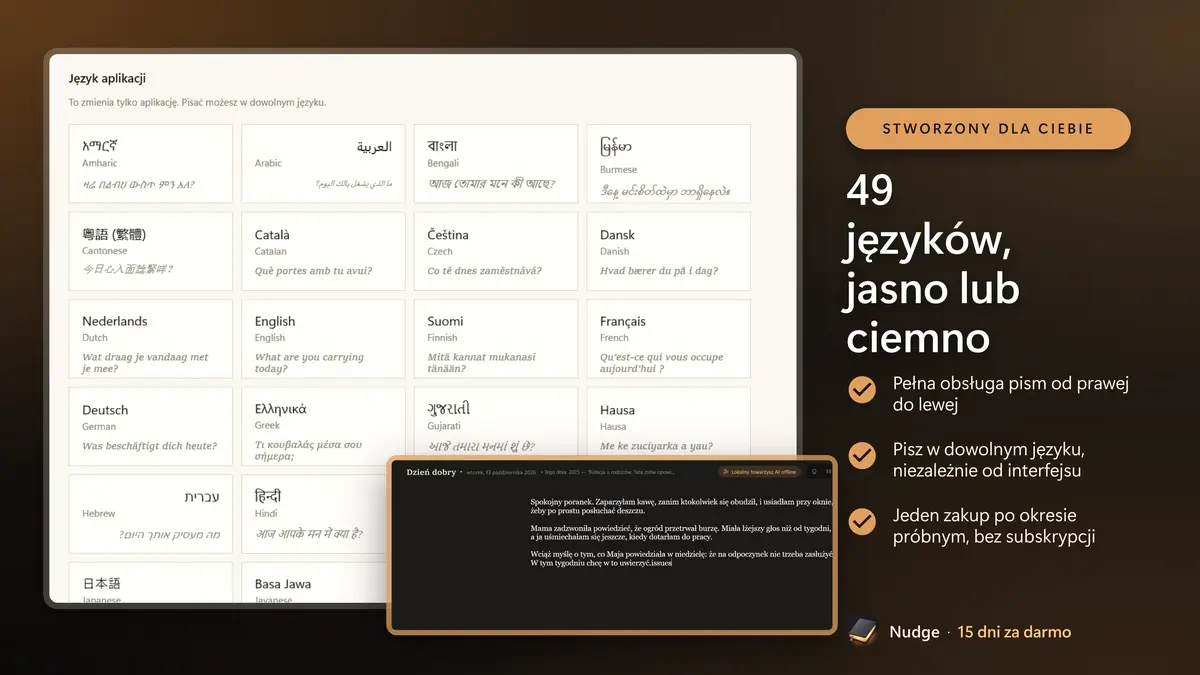 49 języków, jasno lub ciemno