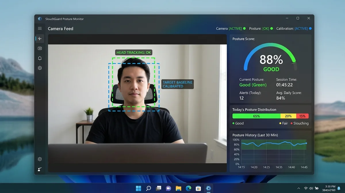 Slouch Guard Live Posture Tracking and Win32 Edge Glow Overlay