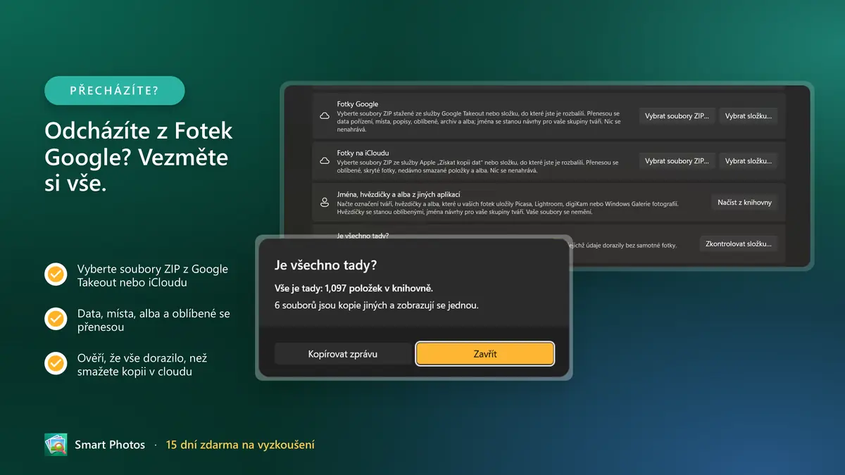 Odcházíte z Fotek Google? Přeneste Takeout s daty, alby a oblíbenými