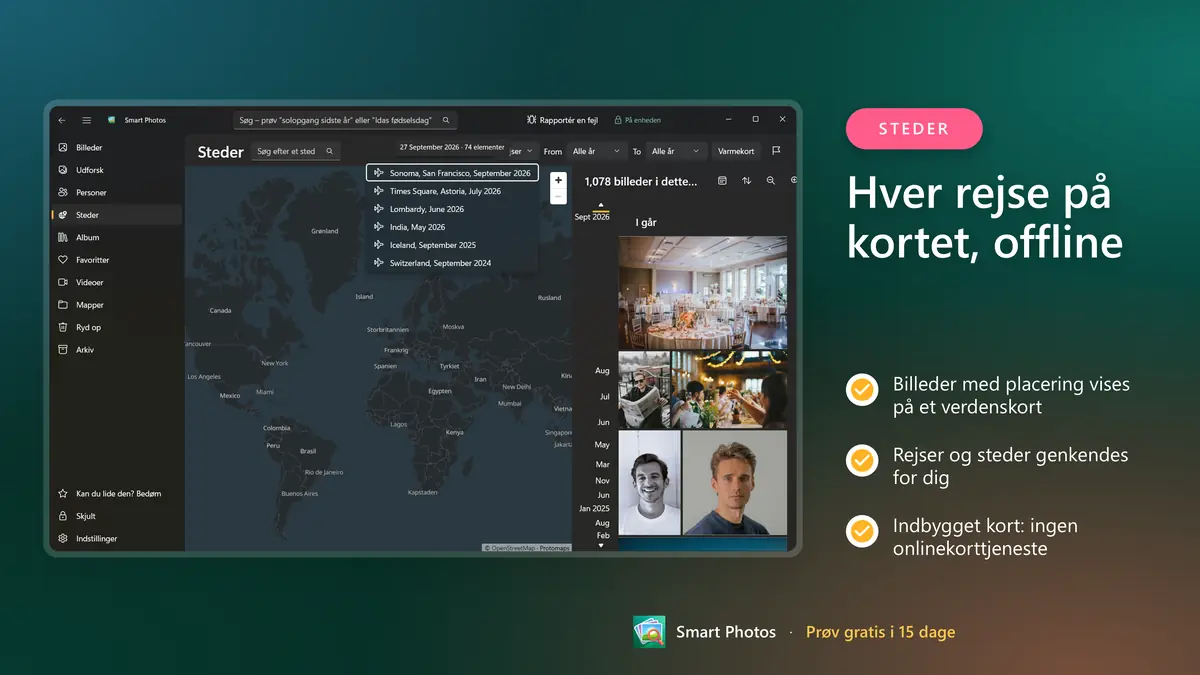 Hver rejse på et indbygget offline kort