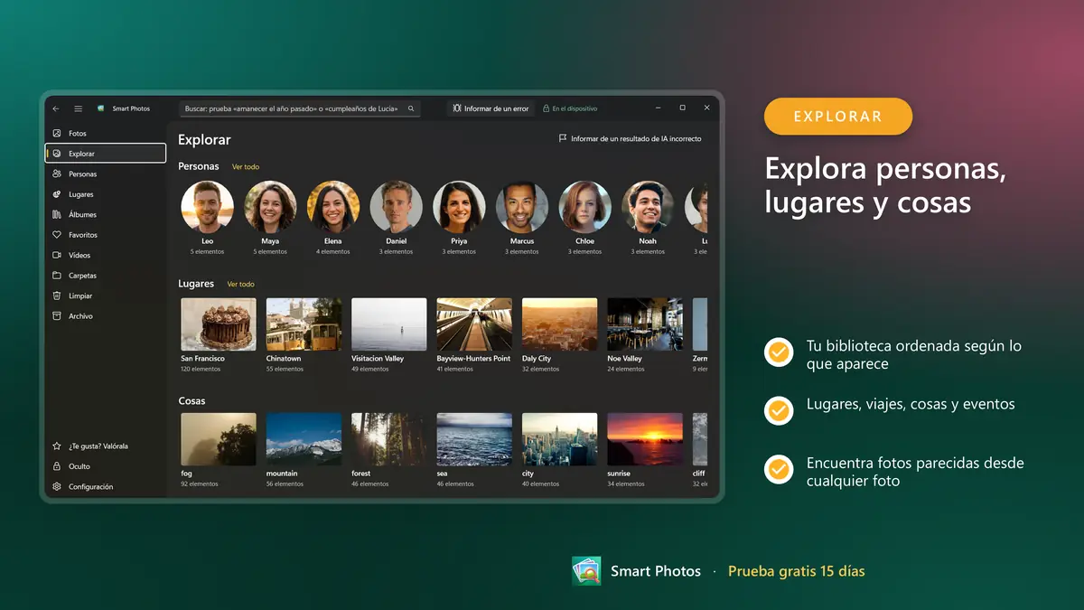Explora tu biblioteca por personas, lugares y cosas