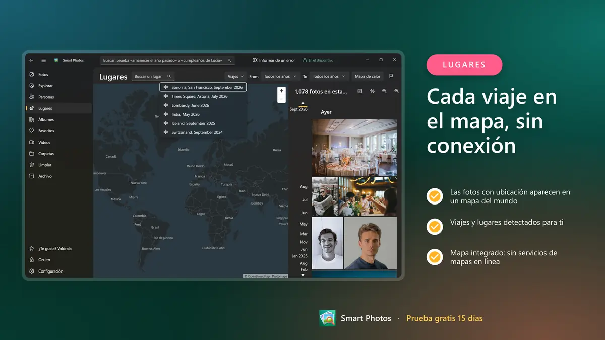 Cada viaje en un mapa integrado sin conexión