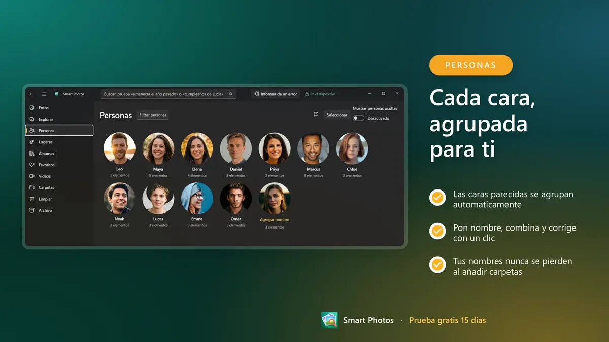 Cada cara agrupada, lista para ponerle nombre