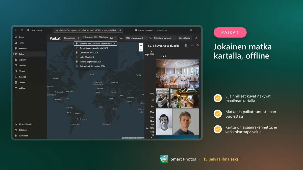 Jokainen matka sisäänrakennetulla offline-kartalla