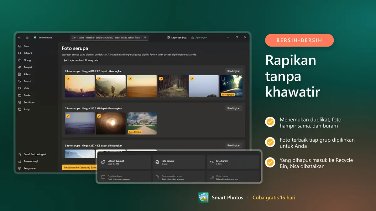 Temukan duplikat dan foto buram, bisa dibatalkan