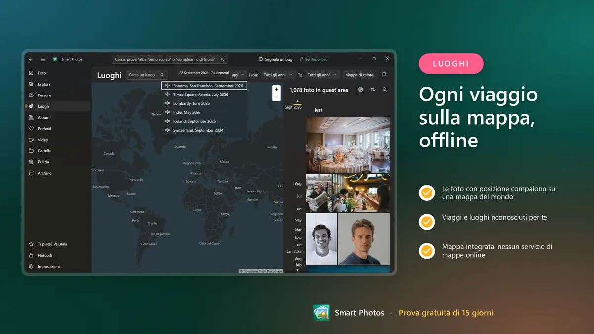 Ogni viaggio su una mappa integrata e offline