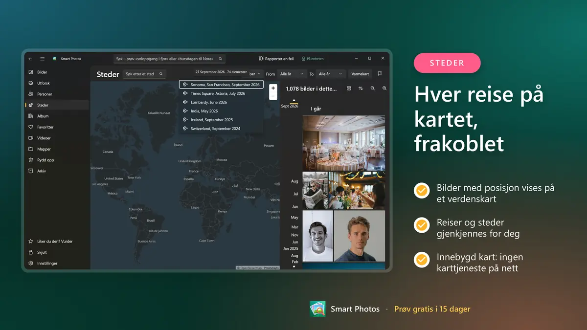 Hver reise på et innebygd frakoblet kart