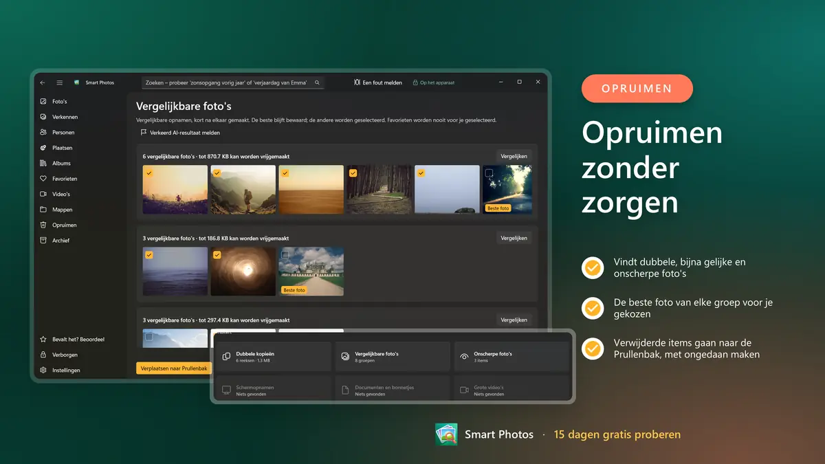 Vind dubbele en onscherpe foto's, met ongedaan maken