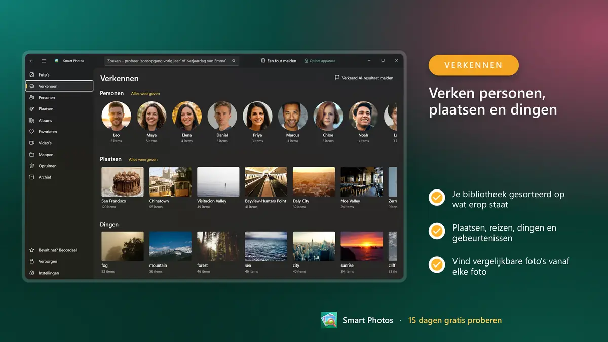 Verken je bibliotheek op personen, plaatsen en dingen