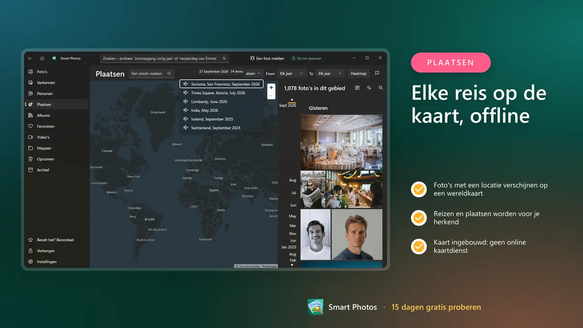 Elke reis op een ingebouwde offline kaart