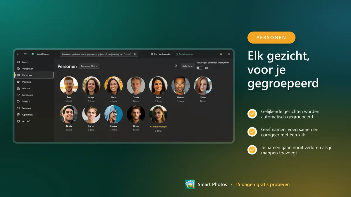 Elk gezicht gegroepeerd, klaar om een naam te geven