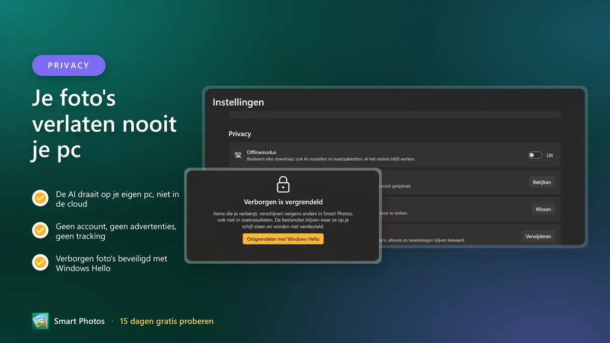 Privé vanaf de basis: geen account, geen cloud, geen tracking