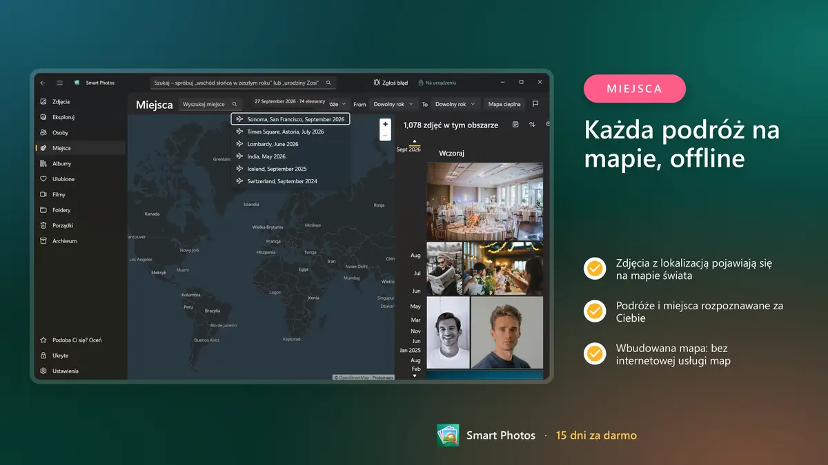 Każda podróż na wbudowanej mapie offline