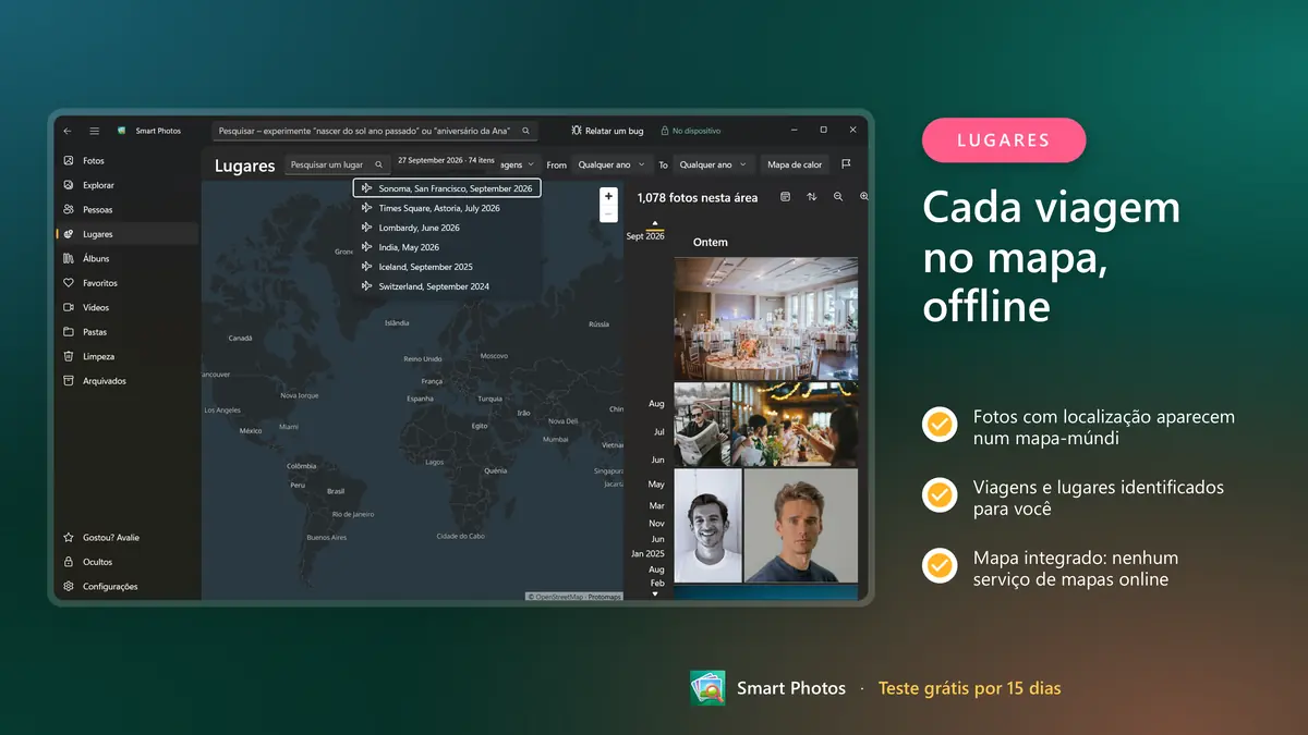 Cada viagem num mapa integrado e offline