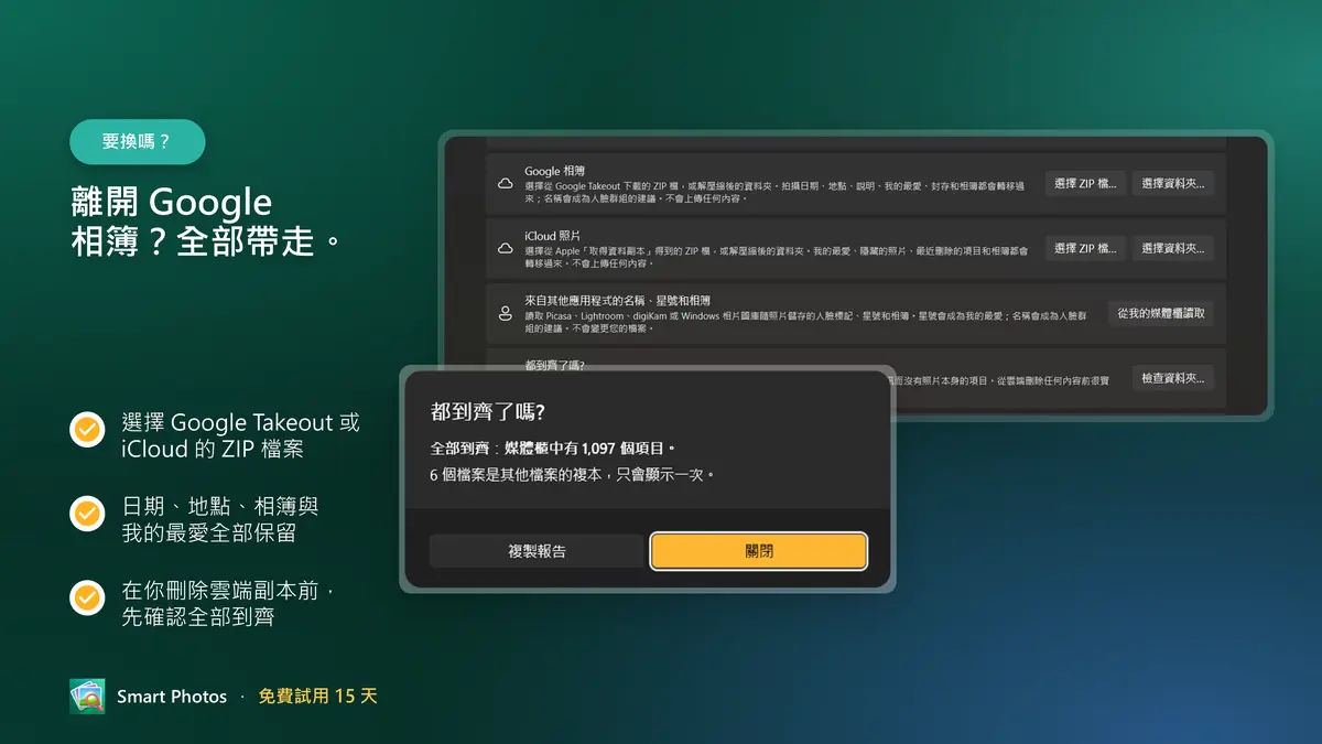 離開 Google 相簿？匯入 Takeout，保留日期、相簿與我的最愛