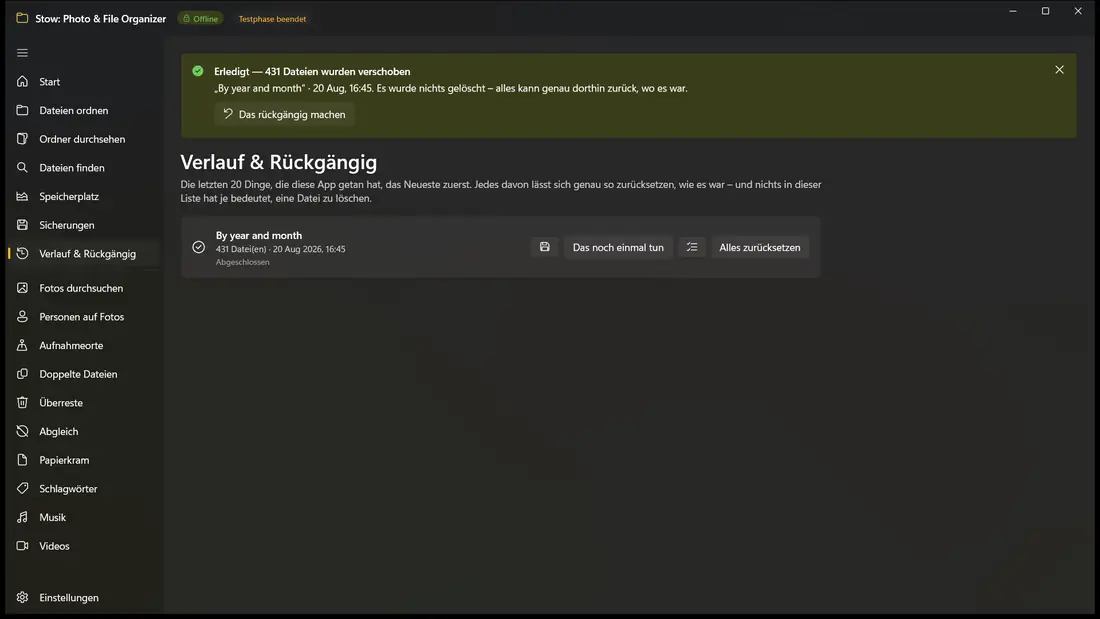Eine Schaltfläche stellt alles zurück