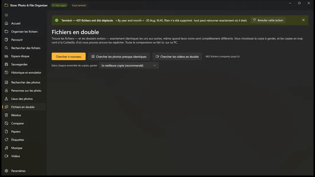Les doublons, dossiers entiers compris