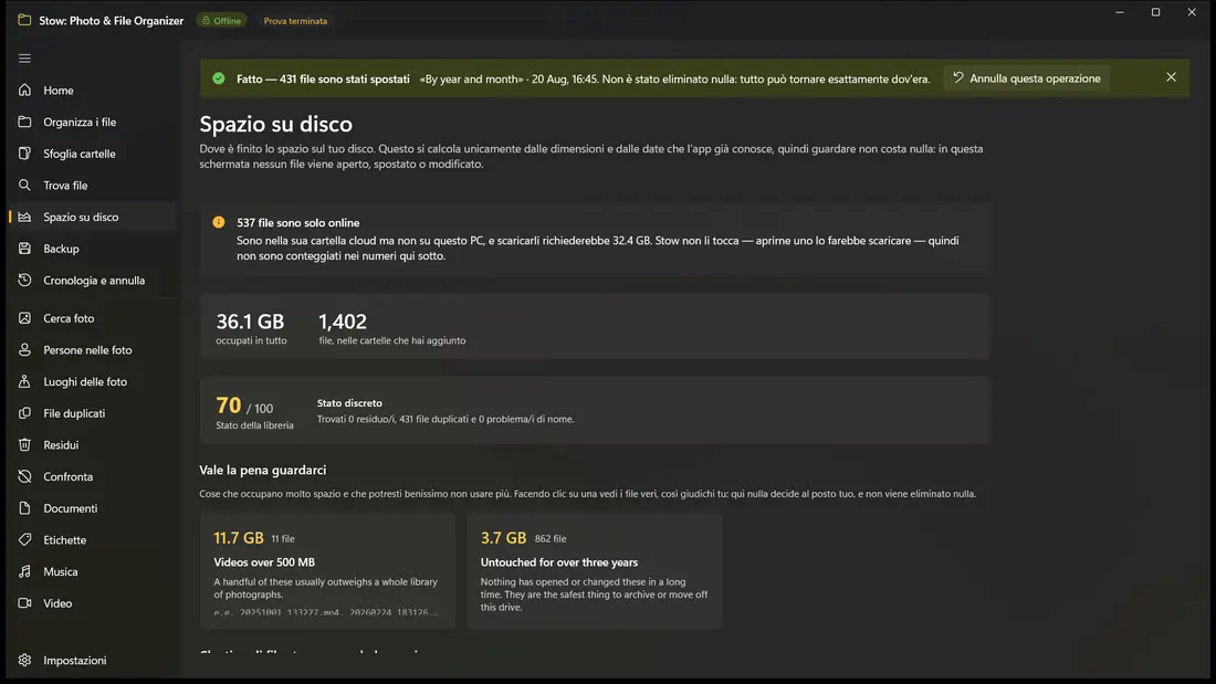 Vedi cosa occupa lo spazio