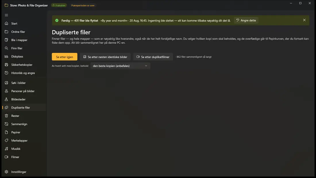 Duplikater, hele mapper inkludert