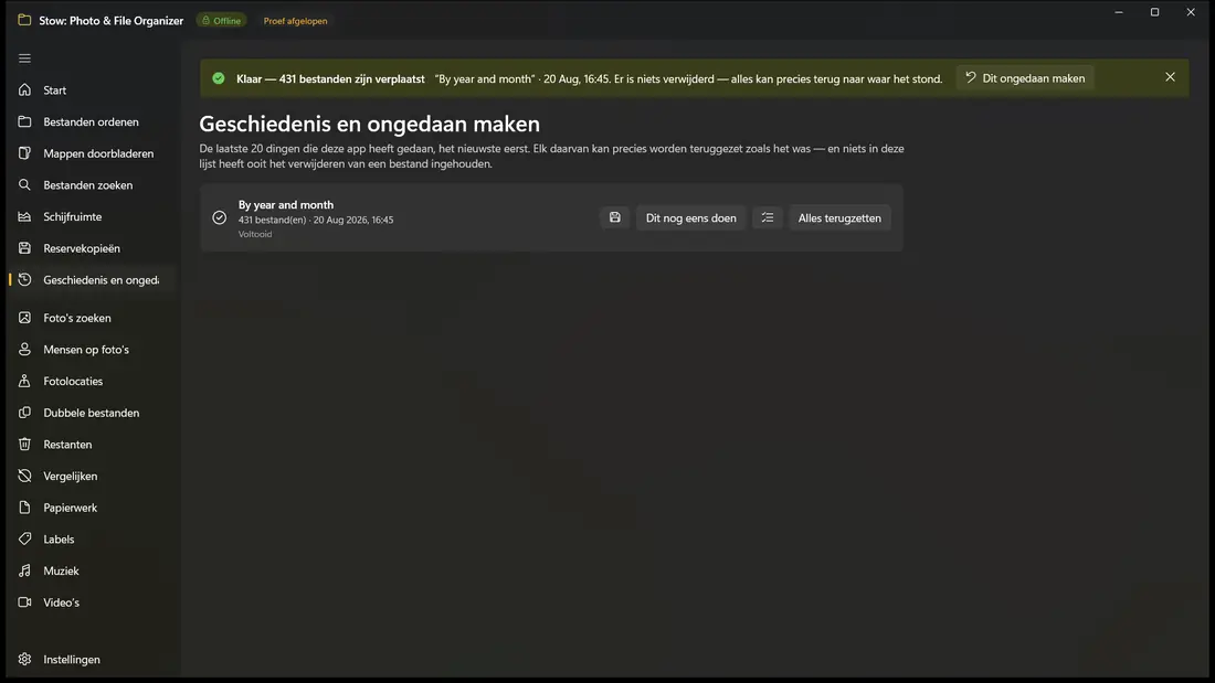 Eén knop zet alles terug