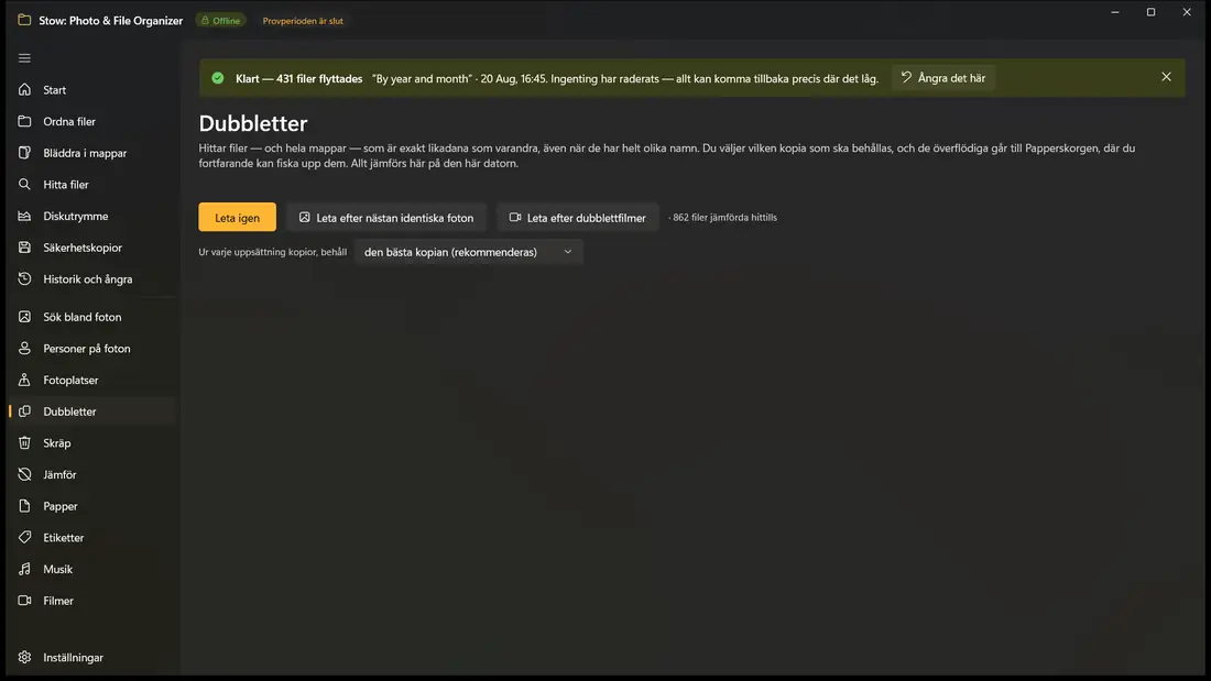 Dubbletter, hela mappar inräknade