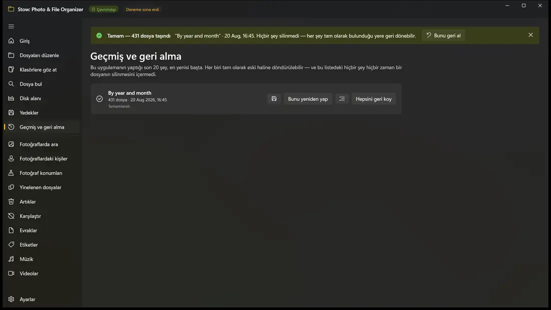 Tek bir düğme her şeyi geri koyar